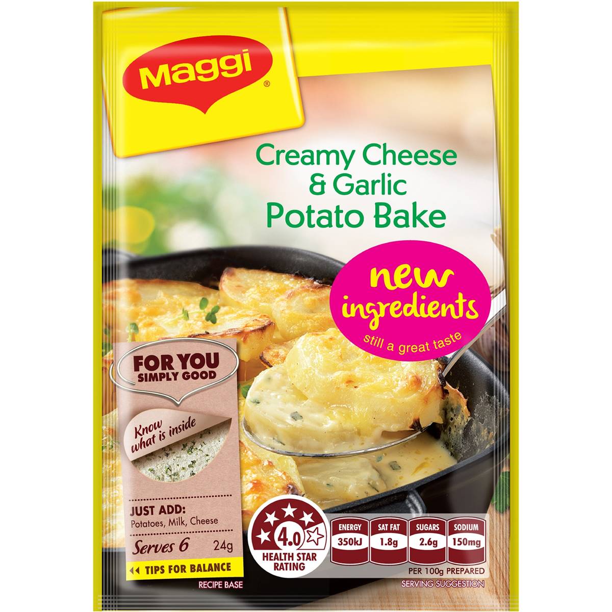 Maggi Creamy Cheese & Garlic Potato Bake Recipe Base