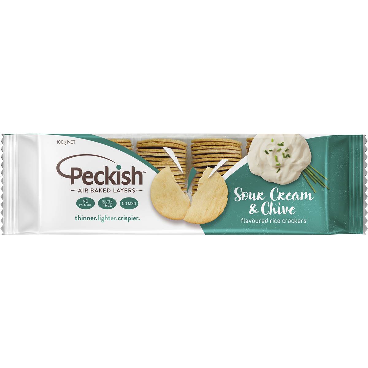Peckish Thins Rice Crackers Sour Cream And Chives