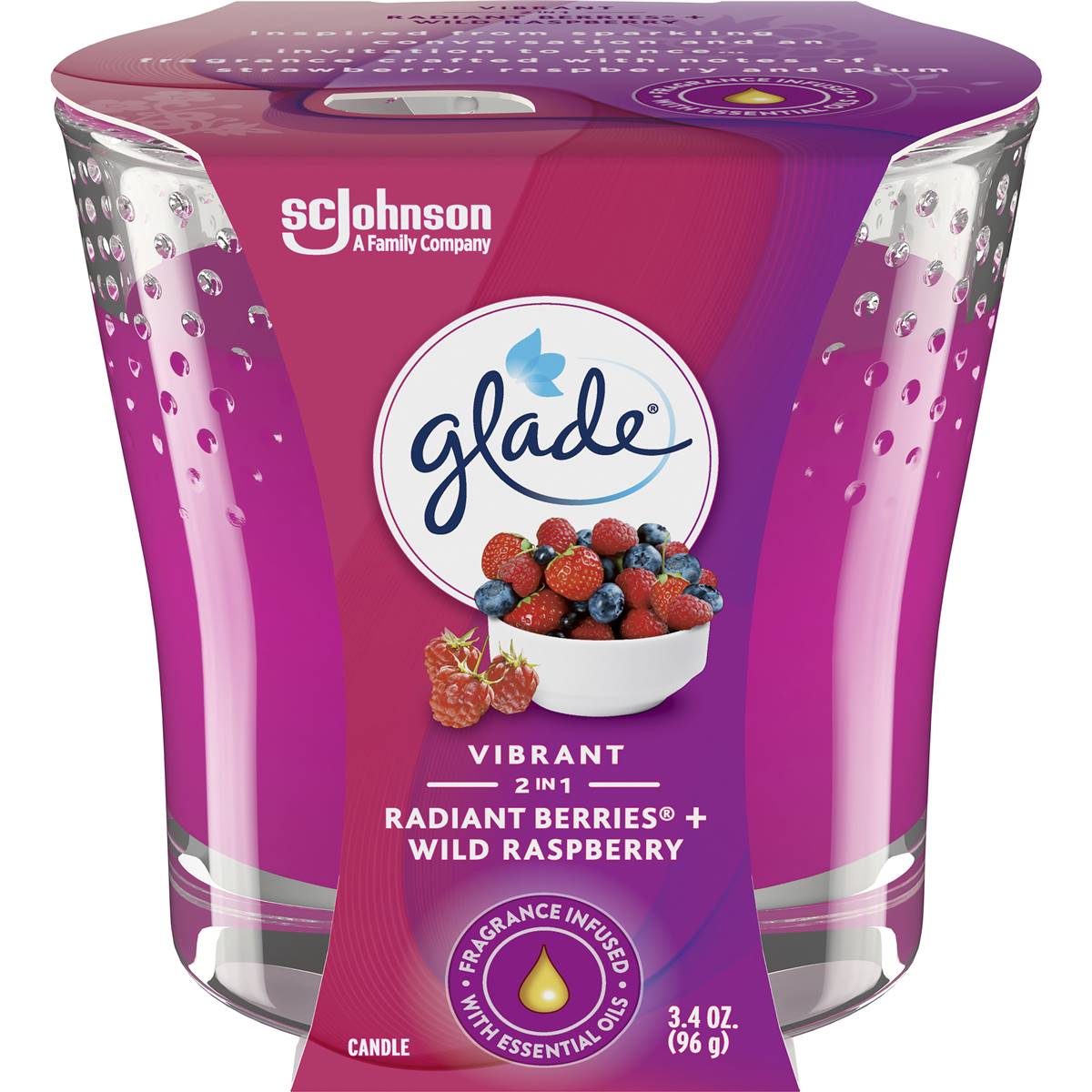 Glade 2 In 1 Candle Fresh Berries & Wild Rasberry