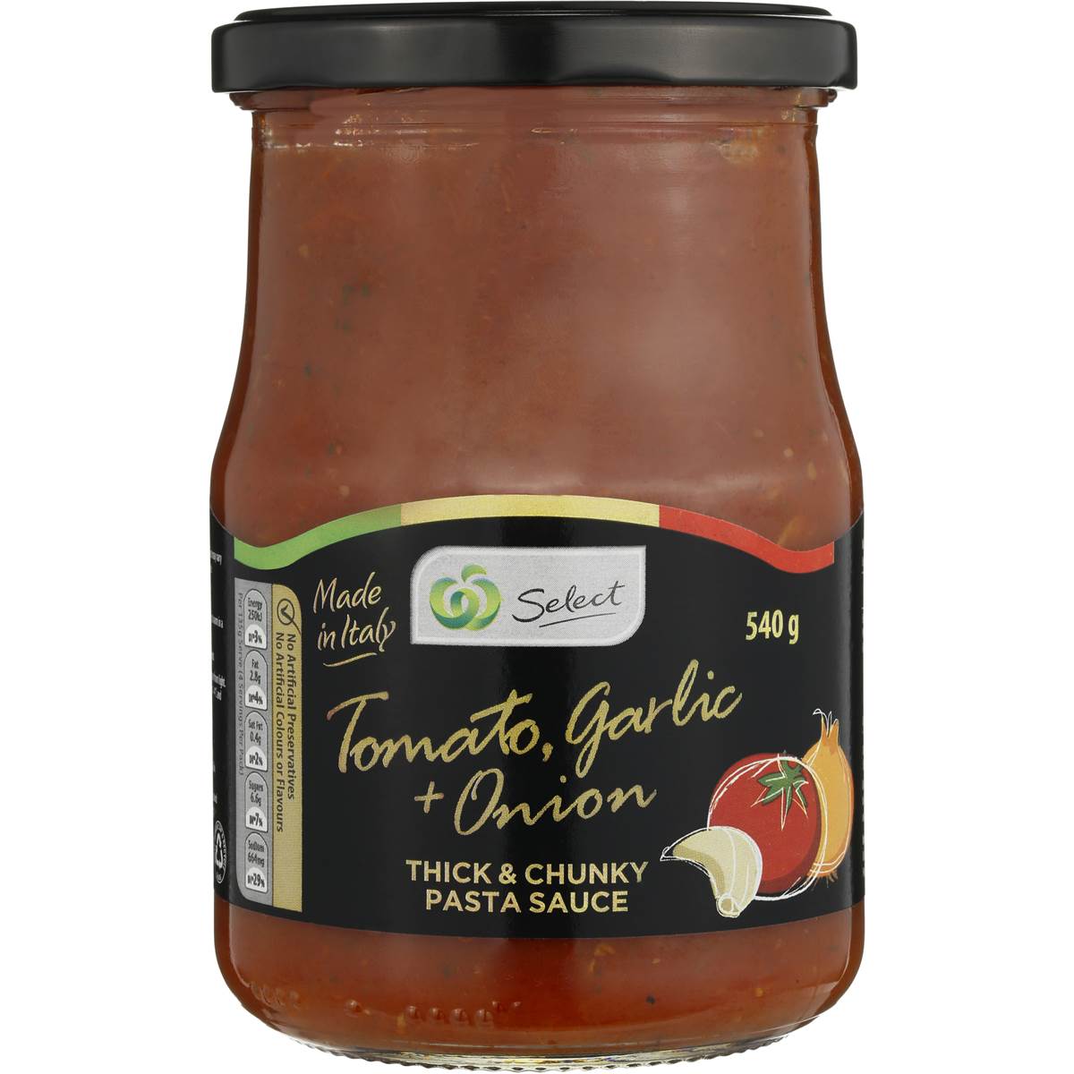 Woolworths Select Pasta Sauce Tomato Onion Garlic
