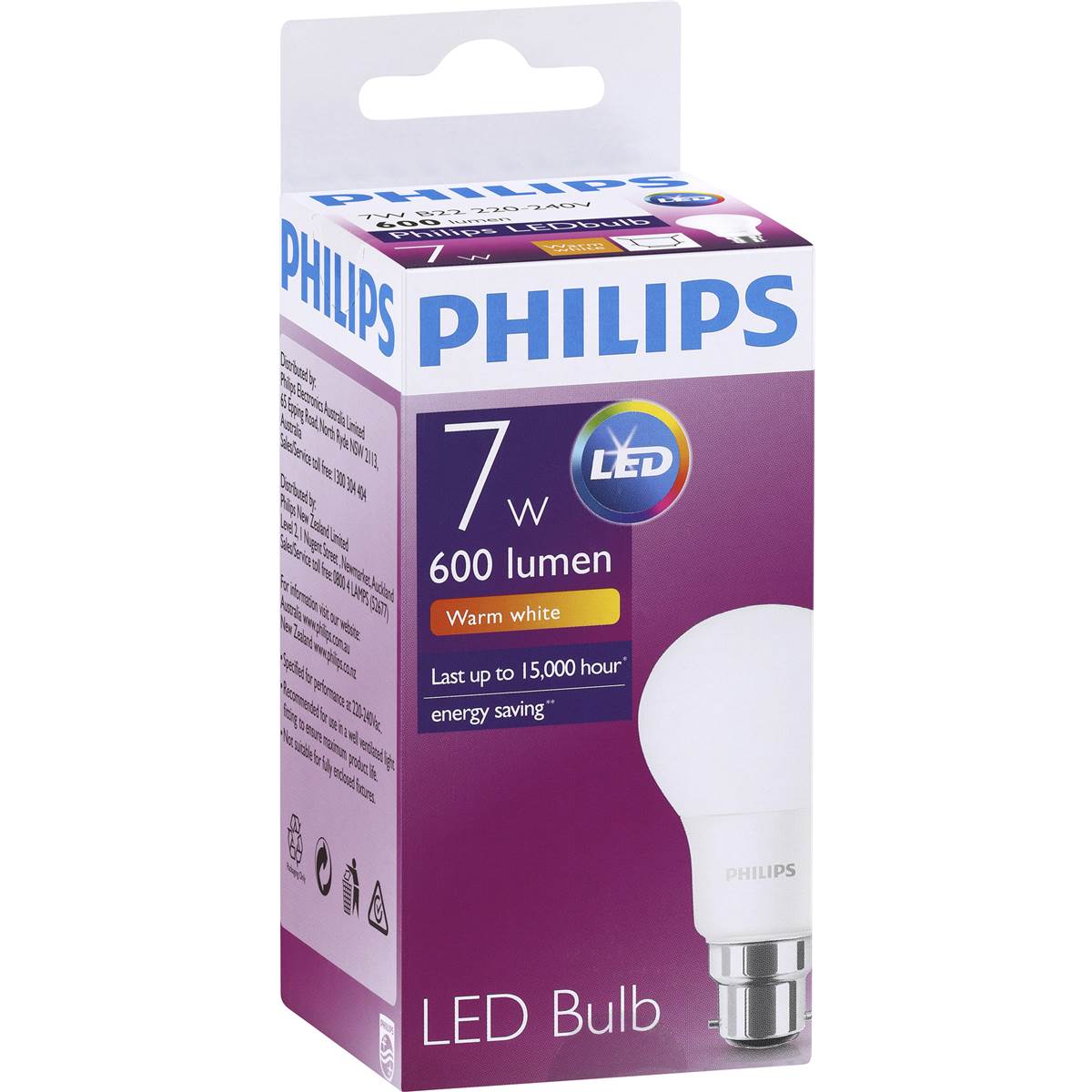 Philips Led Globe Warm White 600 Lumen Bc Base