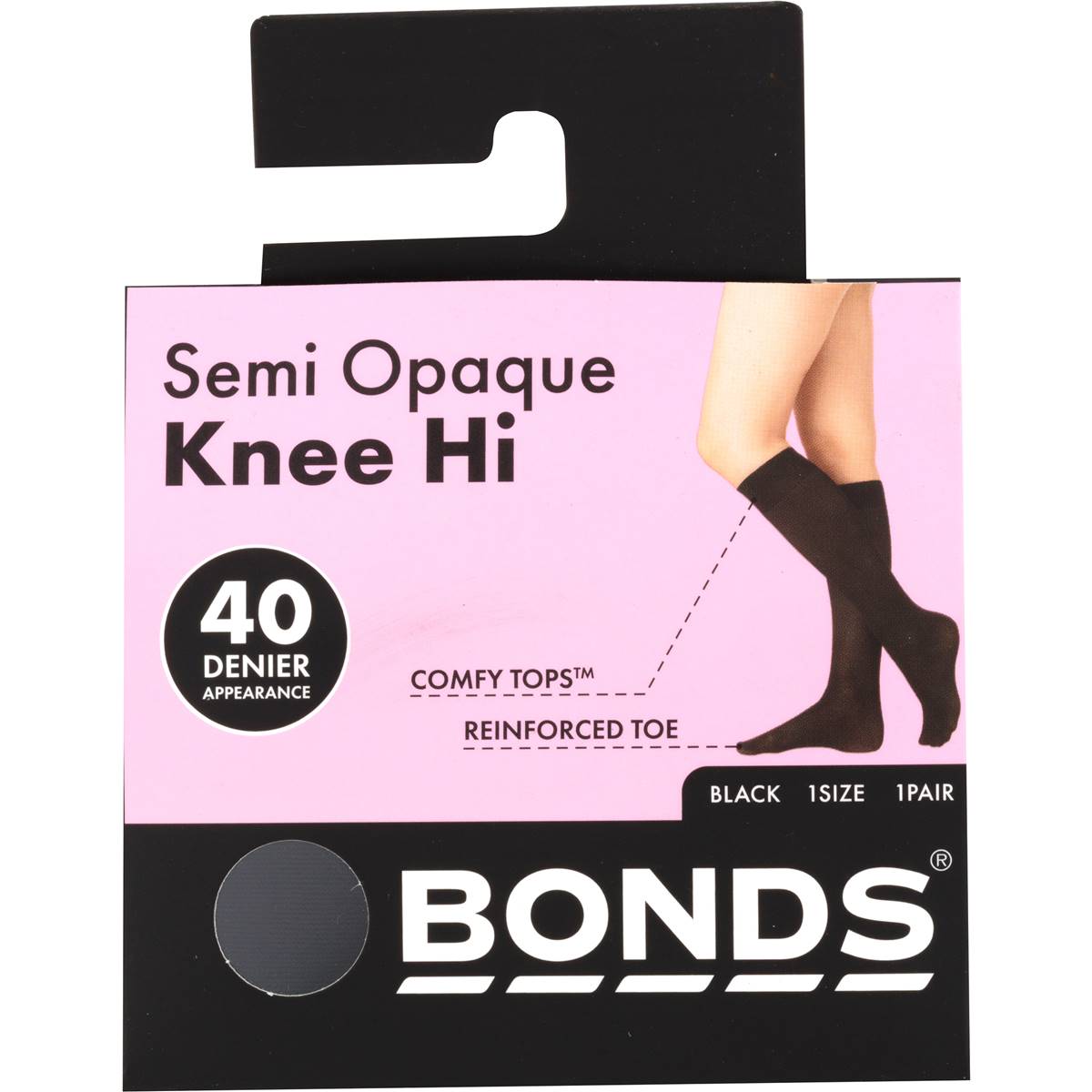 Bonds Comfy Tops Semi Opaque Knee High Black 1 Size