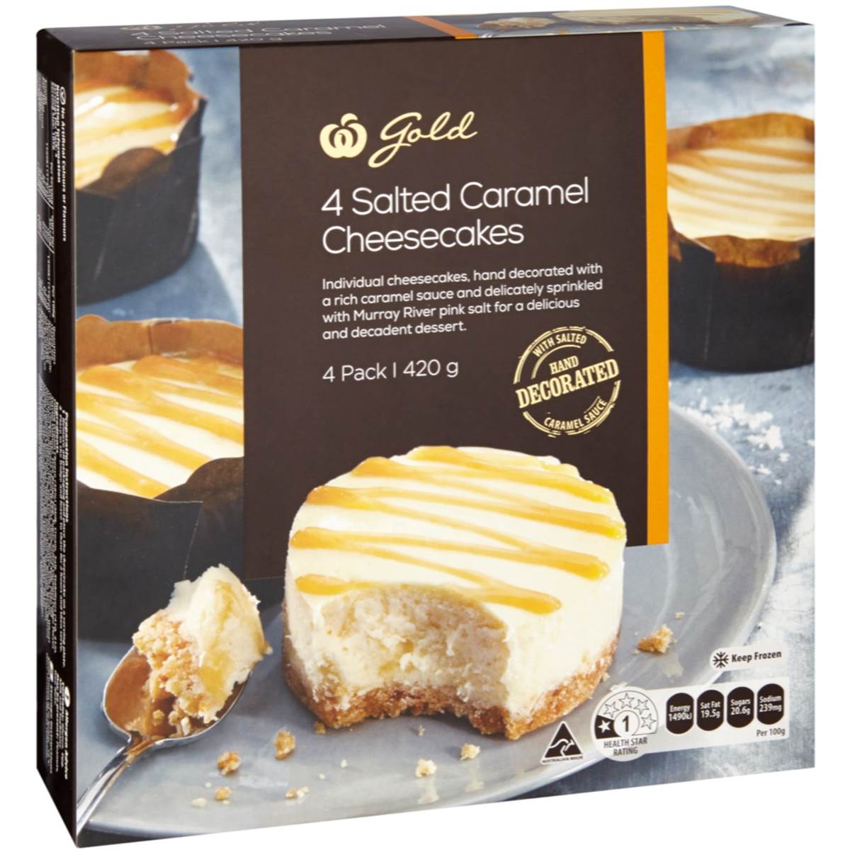 Woolworths Gold Salted Caramel Baked Cheesecake 4pk